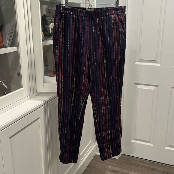 MARINE LAYER Allison Multi-Colored Magenta Gold Lurex Stripped Pants, Size M - Picture 3 of 13